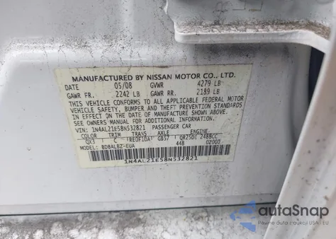 2008 Nissan Altima 2.5 S from USA, damaged, VIN 1N4AL21E58N532821